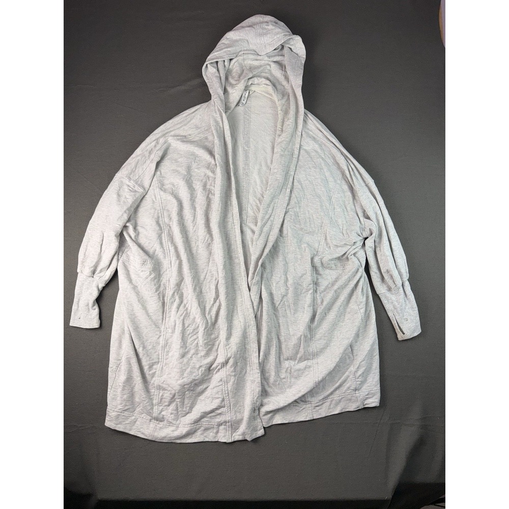 Athleta Mantra Hooded Cardigan Oversized Loungewear Light Gray Women L 600256-01